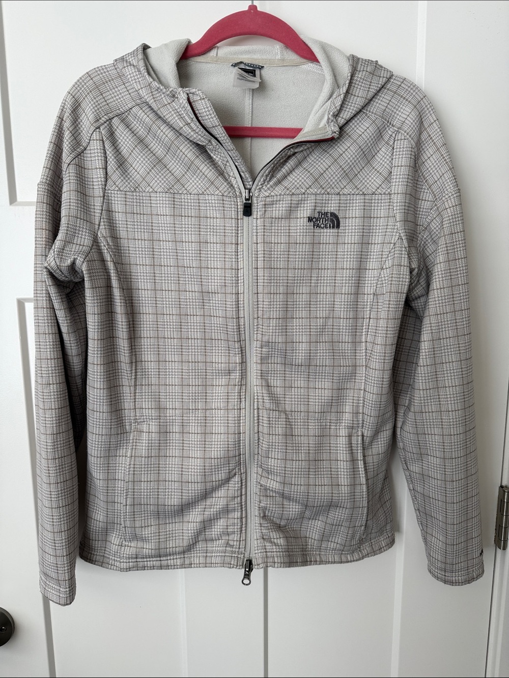 The North Face Women's Light Beige Plaid Full-Zip Hooded Utility Jacket - Size L